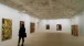 Installations at Saatchi Gallery. Left wall 3 paintings by Steven Allan; far right, screen by Charlie Billingham. Image courtesy Saatchi Gallery