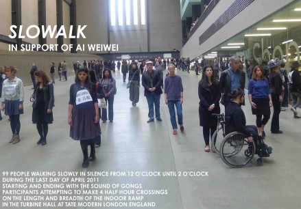 Hamish Fulton, Slowalk (In support of Ai Weiwei), 2011, performance, The Turbine Hall at Tate Modern, London. Courtesy the artist & Maureen Paley Gallery, London