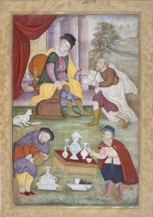 A scene with European figures, Attributed to Sanvala, c.1600 © British Library Board, Johnson Album 16, 6 Mughal interactions with the West, particularly the visits of Portuguese Jesuits to the Mughal court, had a great impact on local artists. Fascinated