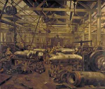 Anna Airy, Shop for Machining 15-inch shells: Singer Manufacturing Company, Clydebank, Glasgow, 1918.  Oil on canvas, 182.8x213.3cm, Imperial War Museum.  Image & photo ©IWM