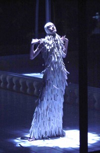 Alexander McQueen, Razor clam shells dress Voss SS 2001. Model Erin O Connor. Image firstVIEW