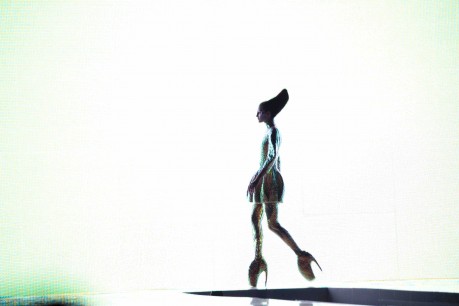 Alexander McQueen, Jellyfish ensemble and Armadillo shoes Platos Atlantis SS 2010. Model Polina Kasina.  Lauren Greenfield Institute