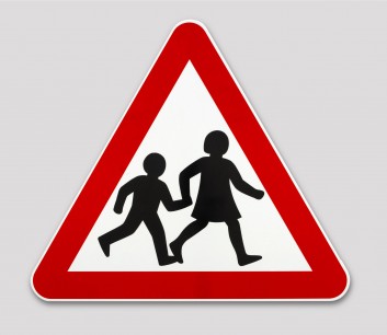 Children crossing sign, designed by Margaret Calvert and Jock Kinneir for the Ministry of Transport, 1964