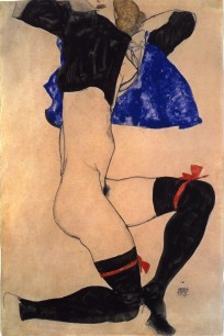 Egon Schiele, Semi Nude in Black Stockings and Red Garter (1913)
