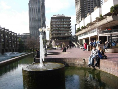 Relaxing by the central pool, the Barbican
