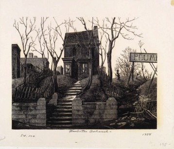 Grace Albee, Manhattan Backwash, 1938, wood engraving. © NMWA