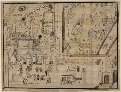 Bird’s Eye view of Kirk O’Field, showing the scene of Darnley’s murder Ink on paper, English, 1567. Courtesy The National Archives