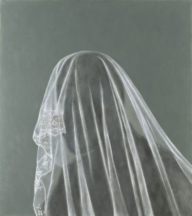 Fatma Abu Rumi, Man's Silhouette with Bridal Veil, 2011, oil and zircons on canvas