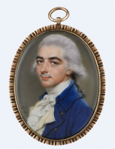 John Smart - A Gentleman,  possibly William Collins Jackson (1763-1814) wearing blue jack with gold buttons (1787) ©Philip Mould and Company