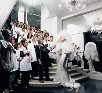 Photograph by Patrick Demarchelier. Models - Madame Martine (Houdet), Natalia Vadianova and the dressmakers of the haute couture ateliers of the house of Chanel