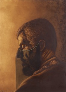 Fatma Abu Rumi, Portrait of a Man (2008), oil and zircons on gold-coated paper