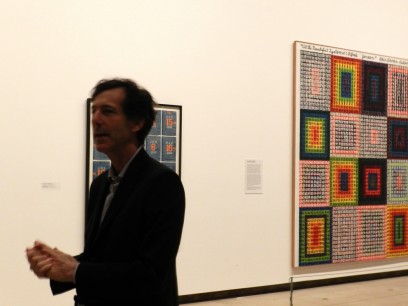 Ralph Rugoff, Director of the Hayward, in front of some exhibits