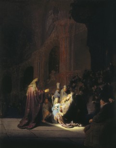 Rembrandt van Rijn (1606–69), Simeon’s Song of Praise (1631), Oil on panel (rounded at the upper corners), 60.9 x 47.9 cm. Royal Picture Gallery Mauritshuis, The Hague