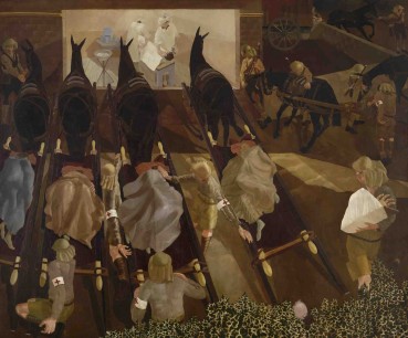 Stanley Spencer, Travoys Arriving with Wounded at a Dressing Station at Smol, 1919