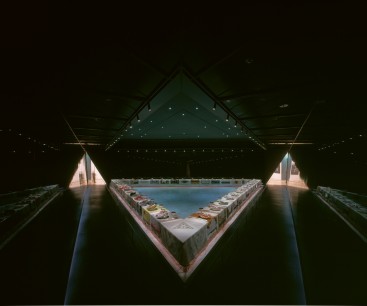 The Dinner Party - overview of installation at the Brooklyn Museum