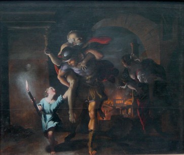 Giovanni Lanfranco (1582-1647), Aeneas fleeing with his family from Troy in flames, oil on canvas, 157x181cm