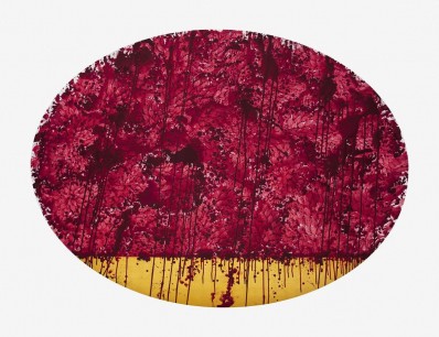 Imran Qureshi, Bleed, 2013, Opaque watercolour and gold leaf on canvas mounted on wood, 205 x 280 cm © Imran Qureshi, Courtesy Corvi-Mora and Ikon