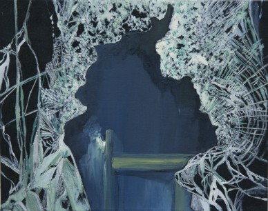 Rosalind Davis, I WIll Wait for You Halfway Through the Dark (2012), Oil & embroidery on cotton duck, 20x25cm